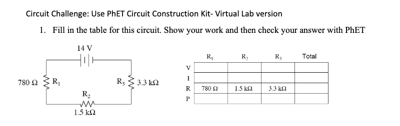 Solved Circuit Challenge: Use PhET Circuit Construction Kit- | Chegg.com