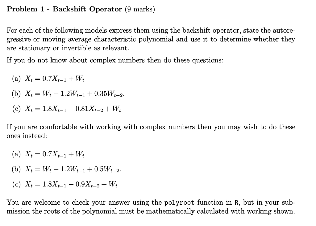 Solved Problem 1 Backshift Operator (9 marks) For each of