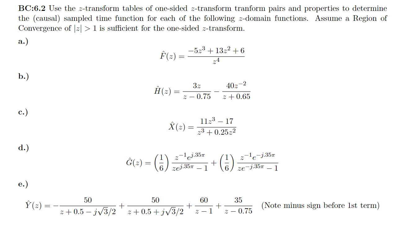 Bc62 Use The Z Transform Tables Of One Sided 6357