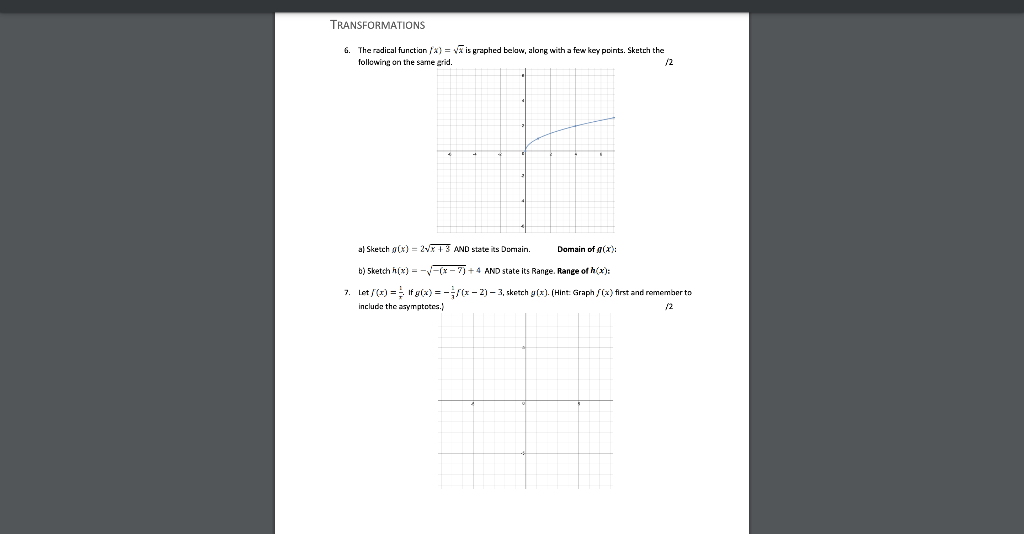 Solved TRANSFORMATIONS 6. The radical function/x) = V is | Chegg.com