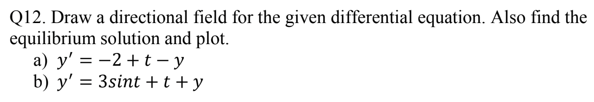 Solved Q12. Draw a directional field for the given | Chegg.com