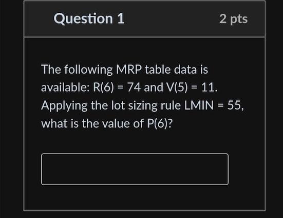 Solved The Following MRP Table Data Is Available: R(6)=74 | Chegg.com