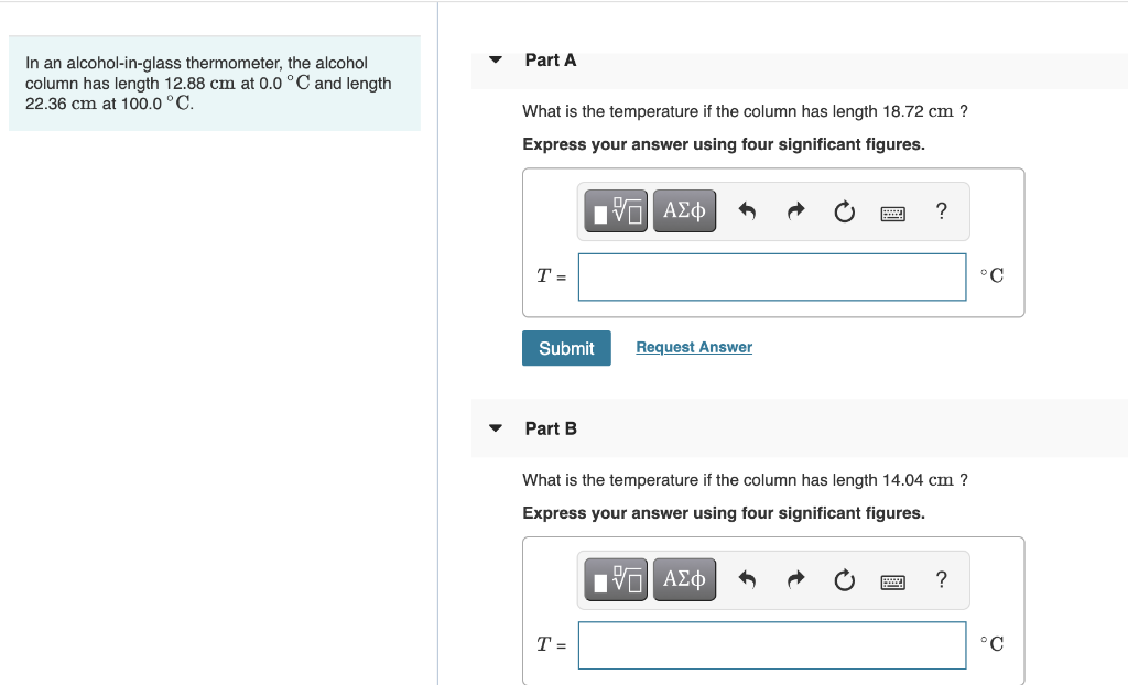 Solved Part A In an alcoholinglass thermometer, the