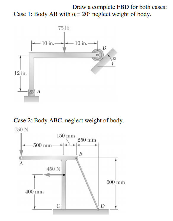 Solved Draw a complete FBD for both cases: Case 1: Body AB | Chegg.com