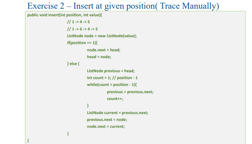 Solved Exercise 2 – Insert at given position( Trace | Chegg.com