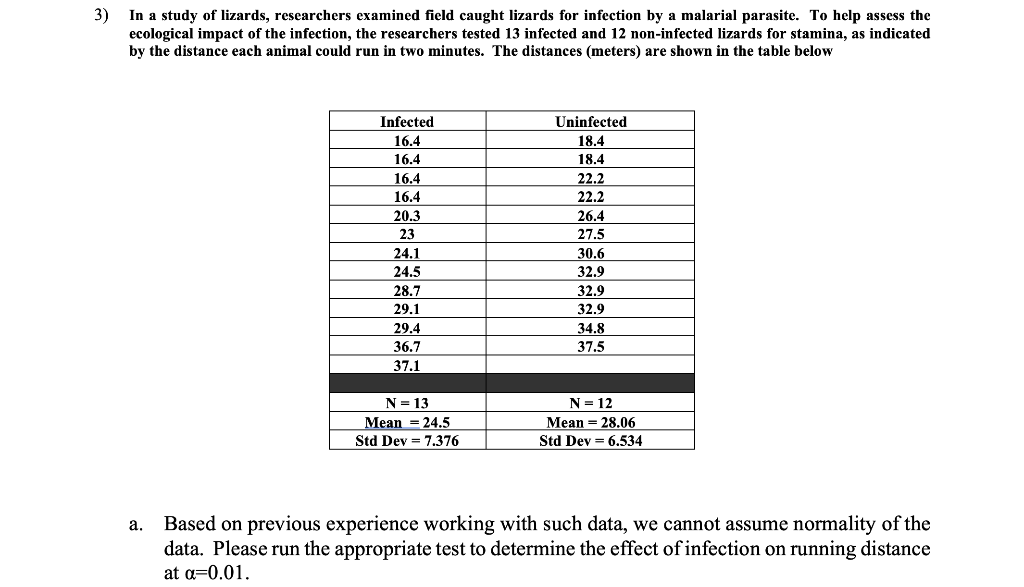 Solved 3) In a study of lizards, researchers examined field | Chegg.com