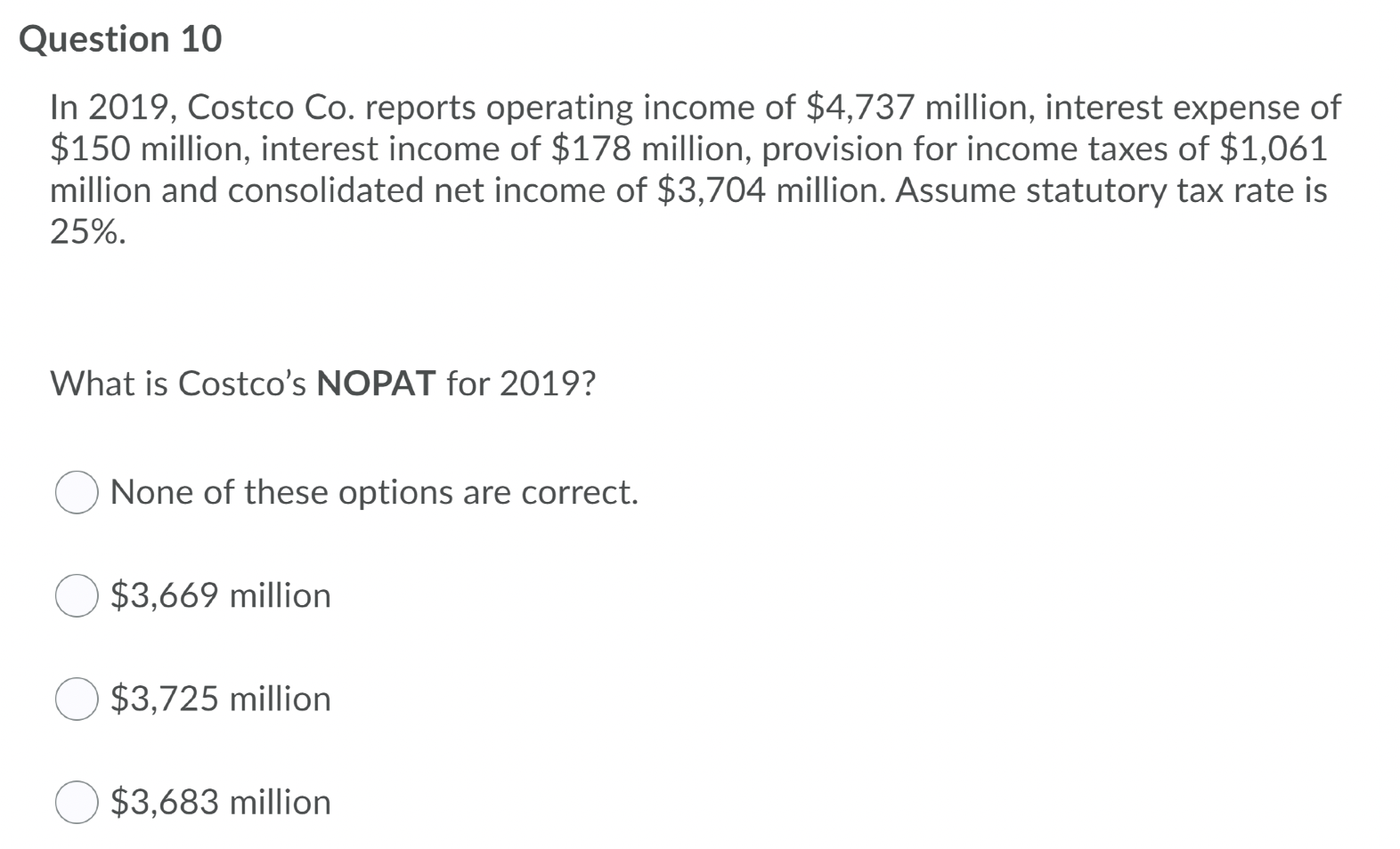 Solved Question 10 In 2019, Costco Co. reports operating | Chegg.com