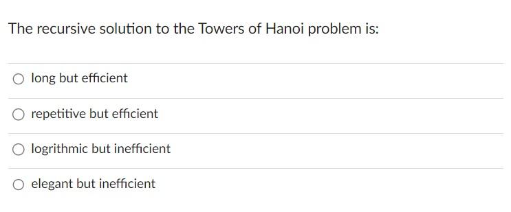 Solved The recursive solution to the Towers of Hanoi problem | Chegg.com