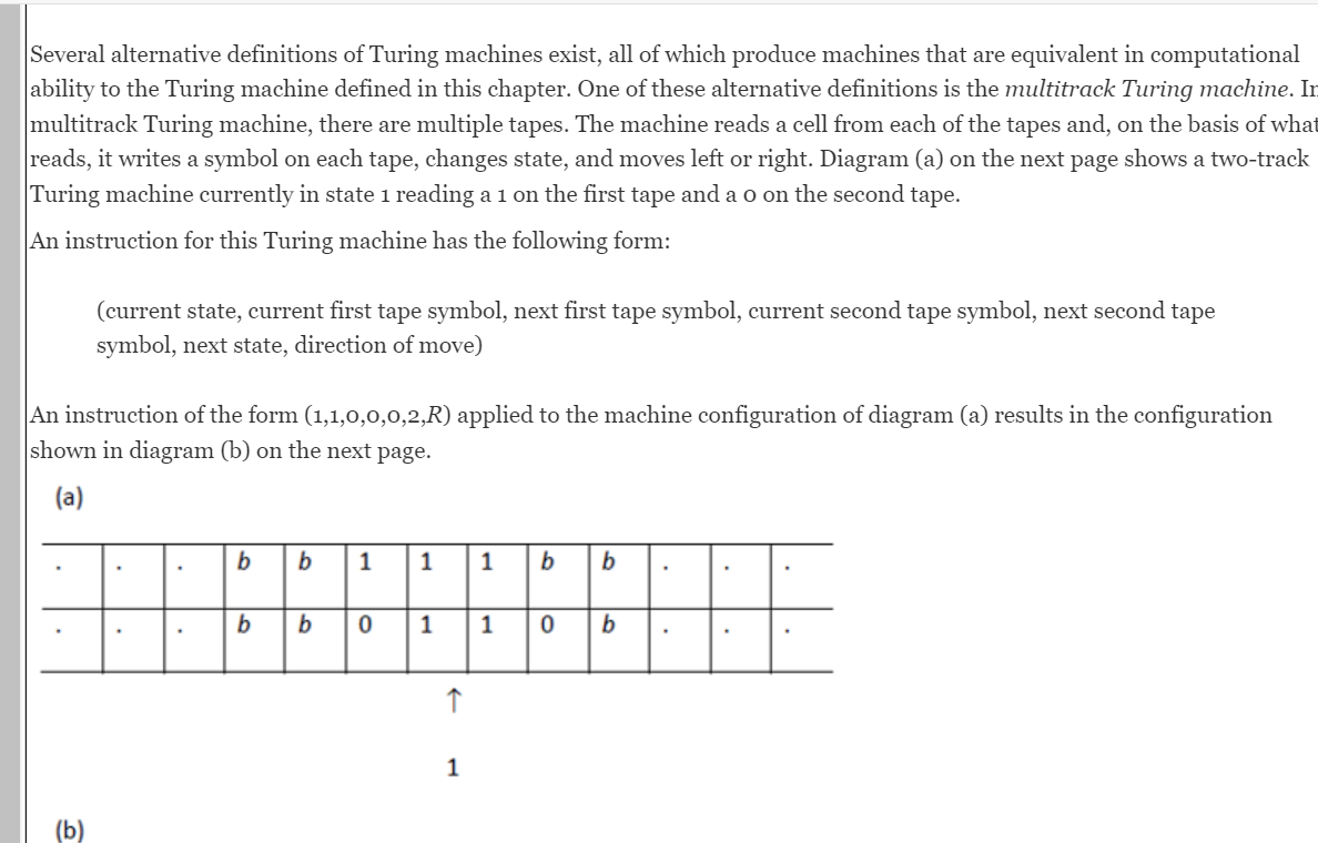 Solved a Several alternative definitions of Turing machines | Chegg.com