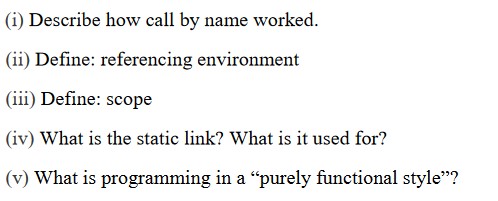 Solved (i) Describe how call by name worked. (ii) Define: | Chegg.com