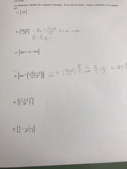 Solved full credit (1] Determine whether the sequence | Chegg.com