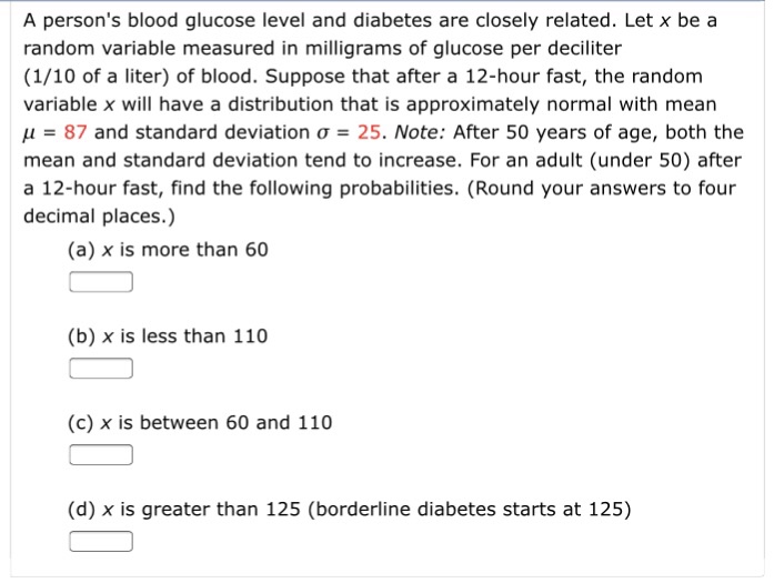 Solved A person's blood glucose level and diabetes are | Chegg.com