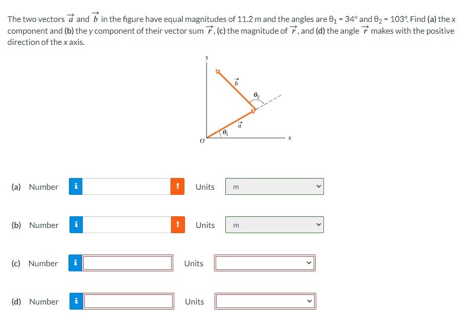 Solved The two vectors a and b in the figure have equal | Chegg.com