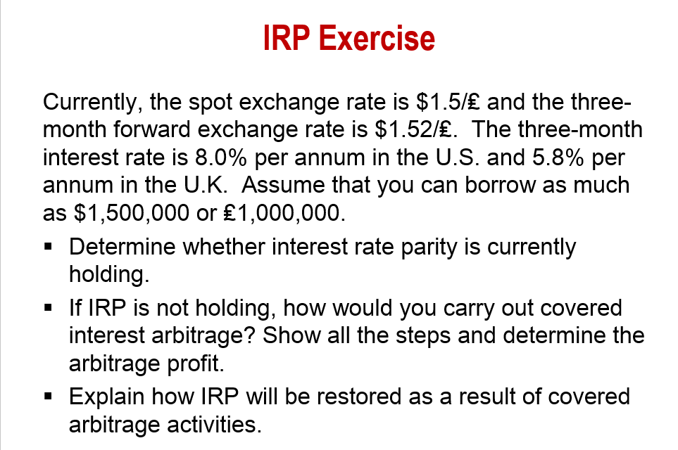Solved IRP Exercise Currently, the spot exchange rate is | Chegg.com