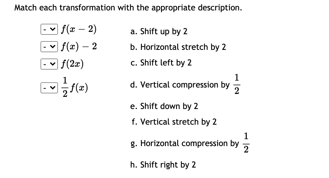 Solved Match each transformation with the appropriate | Chegg.com