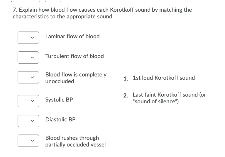7. Explain how blood flow causes each Korotkoff sound