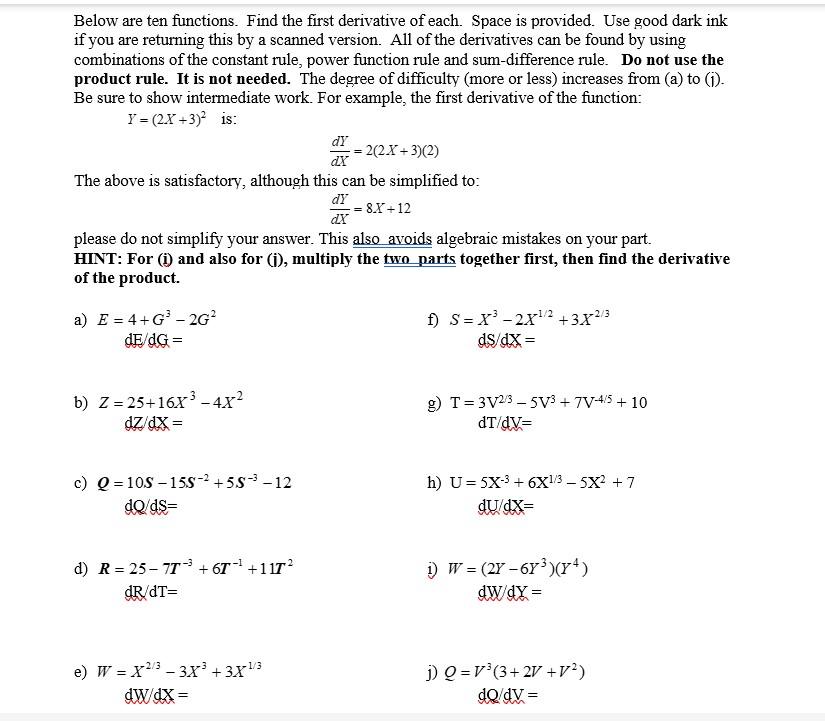 Solved Below are ten functions. Find the first derivative of | Chegg.com