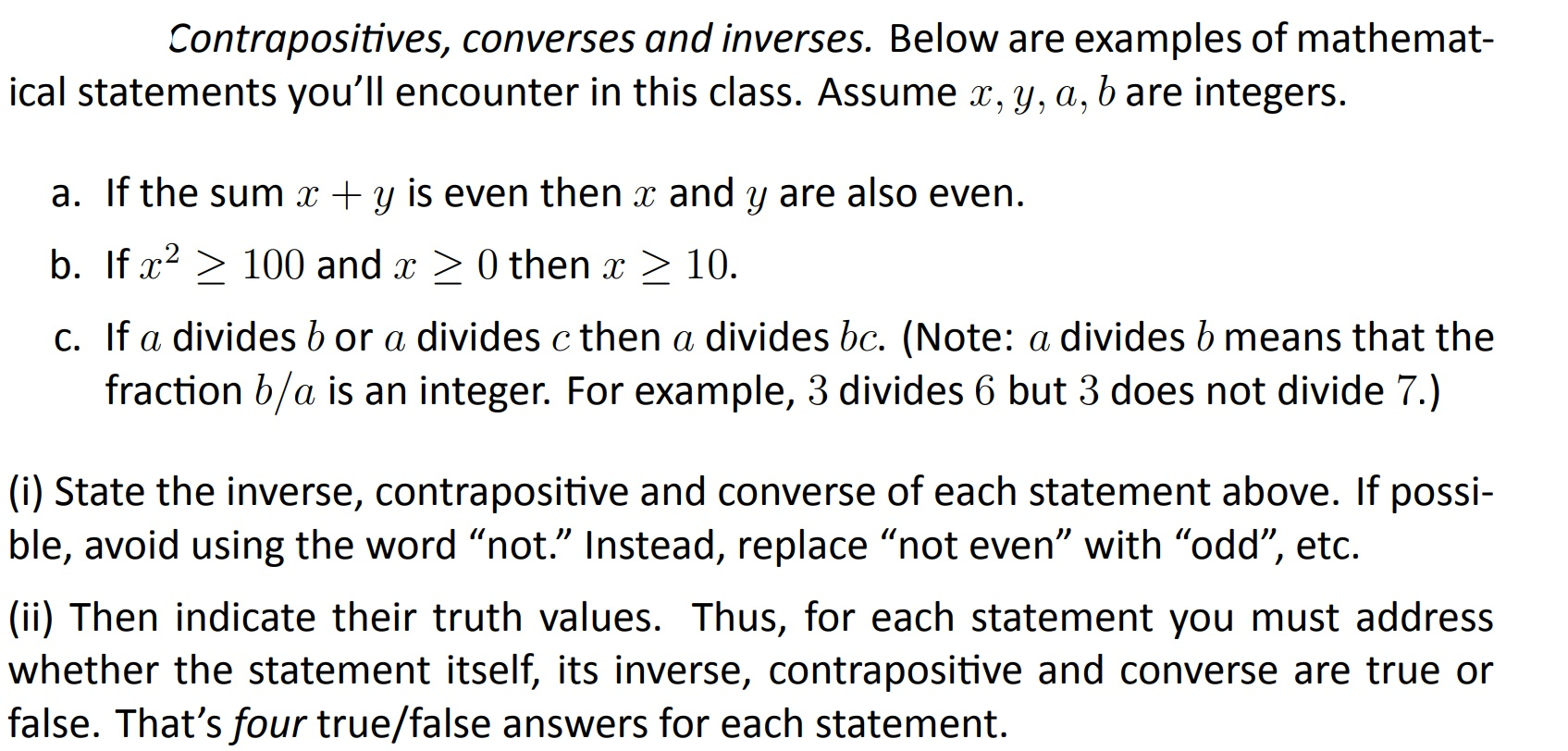Solved Contrapositives Converses And Inverses Below Are Chegg Com