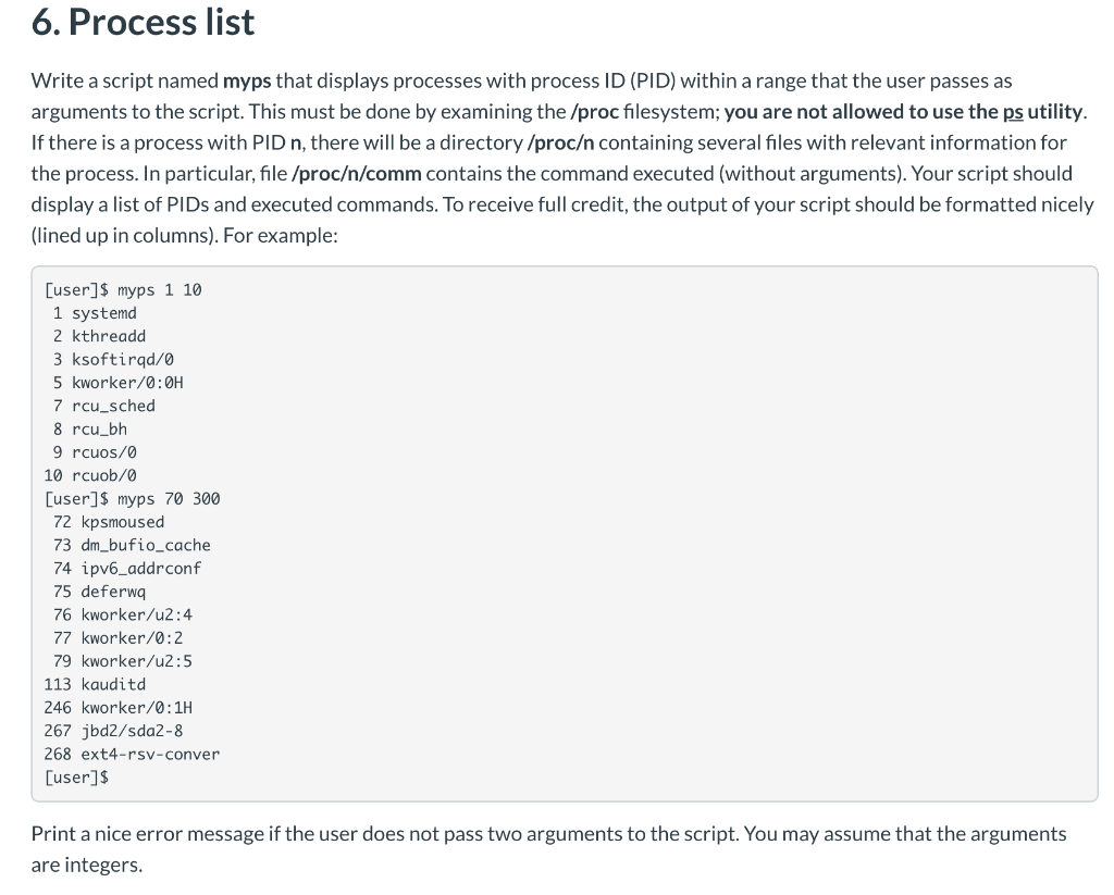 6. Process list Write a script named myps that | Chegg.com