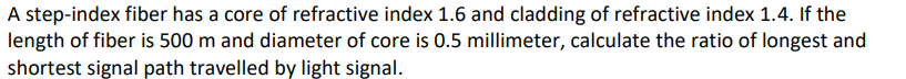 Solved A step-index fiber has a core of refractive index 1.6 | Chegg.com