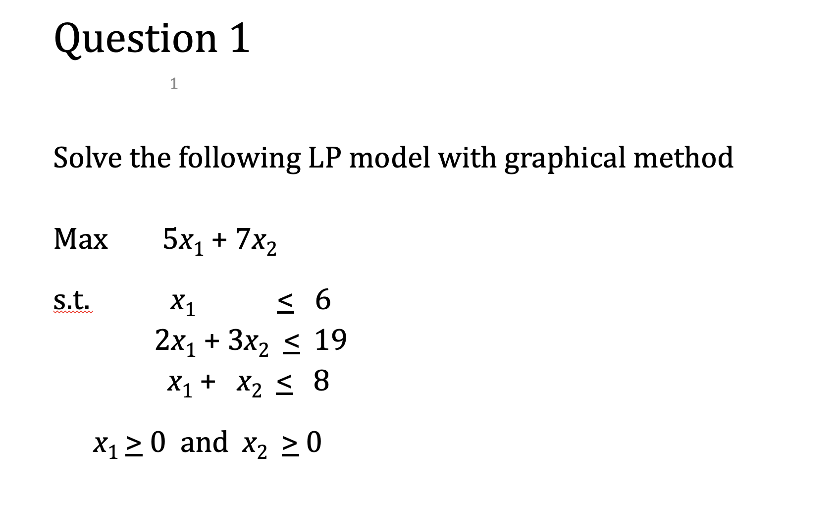 Solved Solve The Following LP Model With Graphical Method | Chegg.com