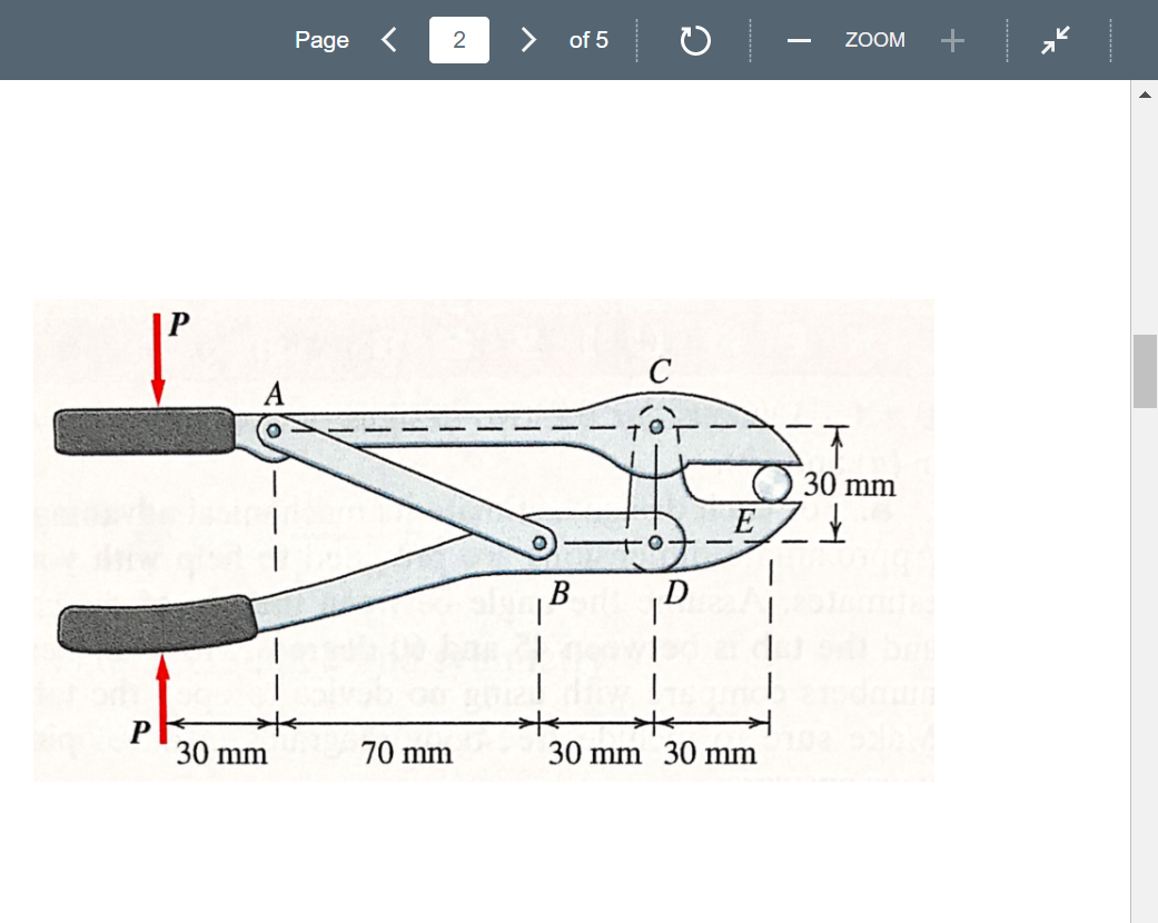 Solved If the load applied at the handle, P = 45 N, | Chegg.com