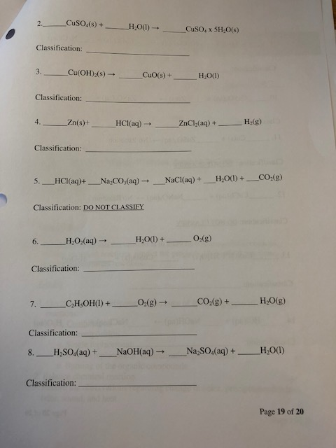 Solved EXP IV: : Classification and balancing of Chemical | Chegg.com