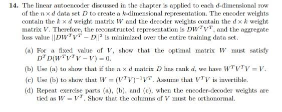 14. The linear autoencoder discussed in the chapter | Chegg.com
