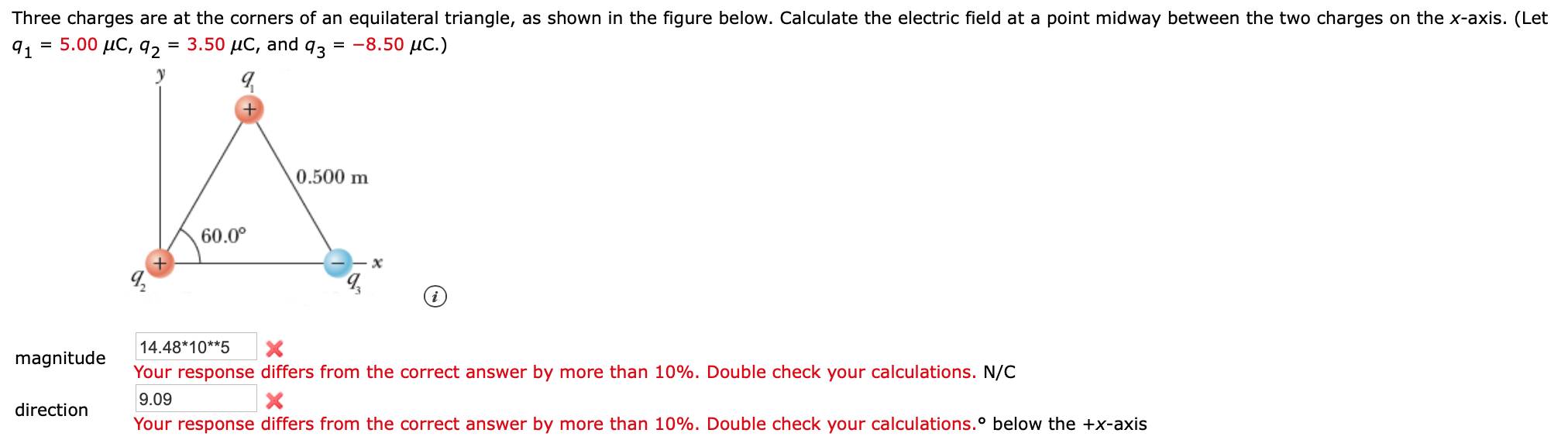 Solved Three charges are at the corners of an equilateral | Chegg.com