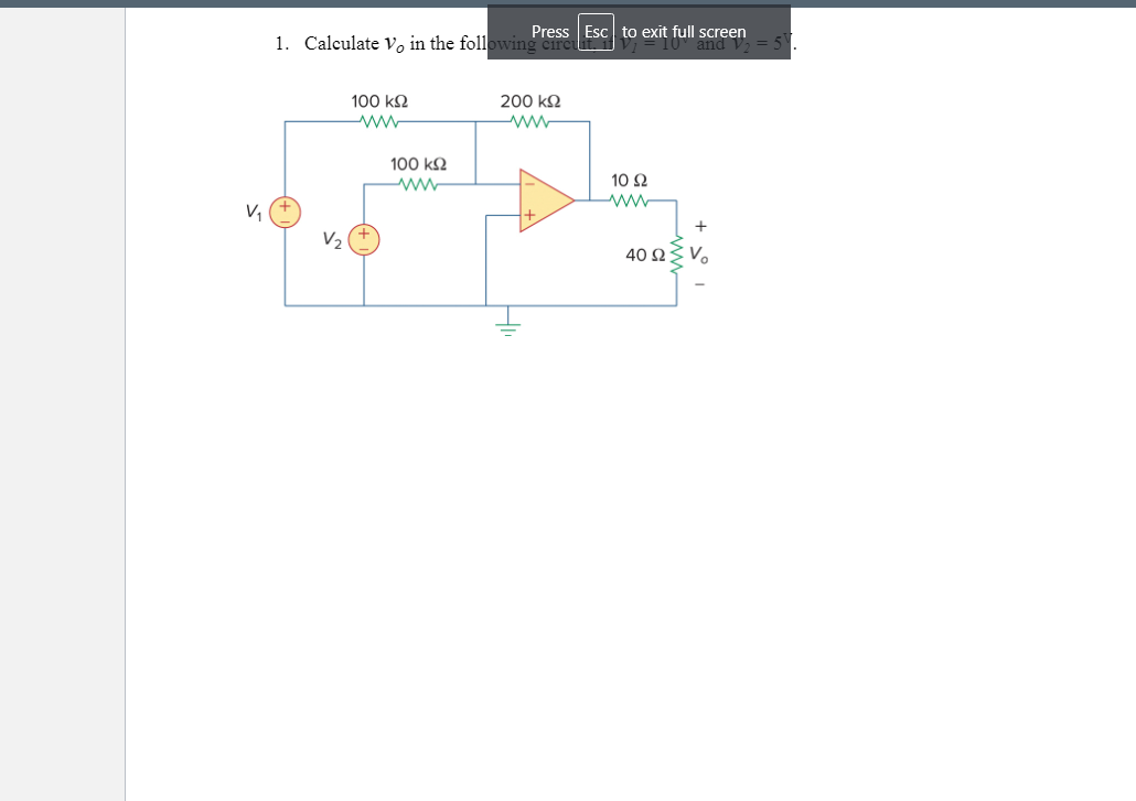 Solved Press Esc To Exit Full Screen 1 Calculate V In The Chegg Com