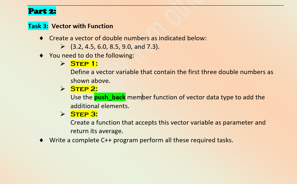 Solved Part 2: Task 3: Vector with Function Create a vector | Chegg.com