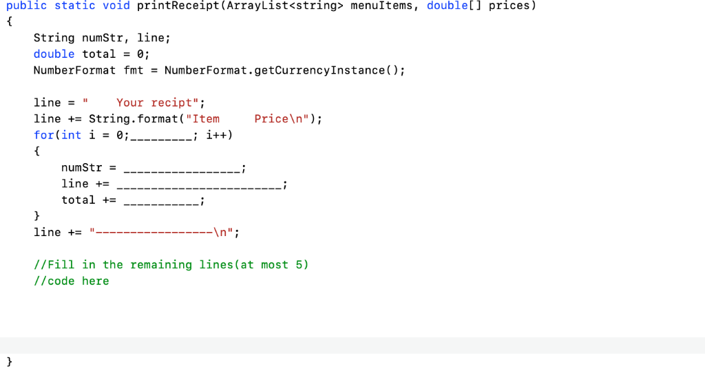 Solved In Java, complete the code for the method | Chegg.com