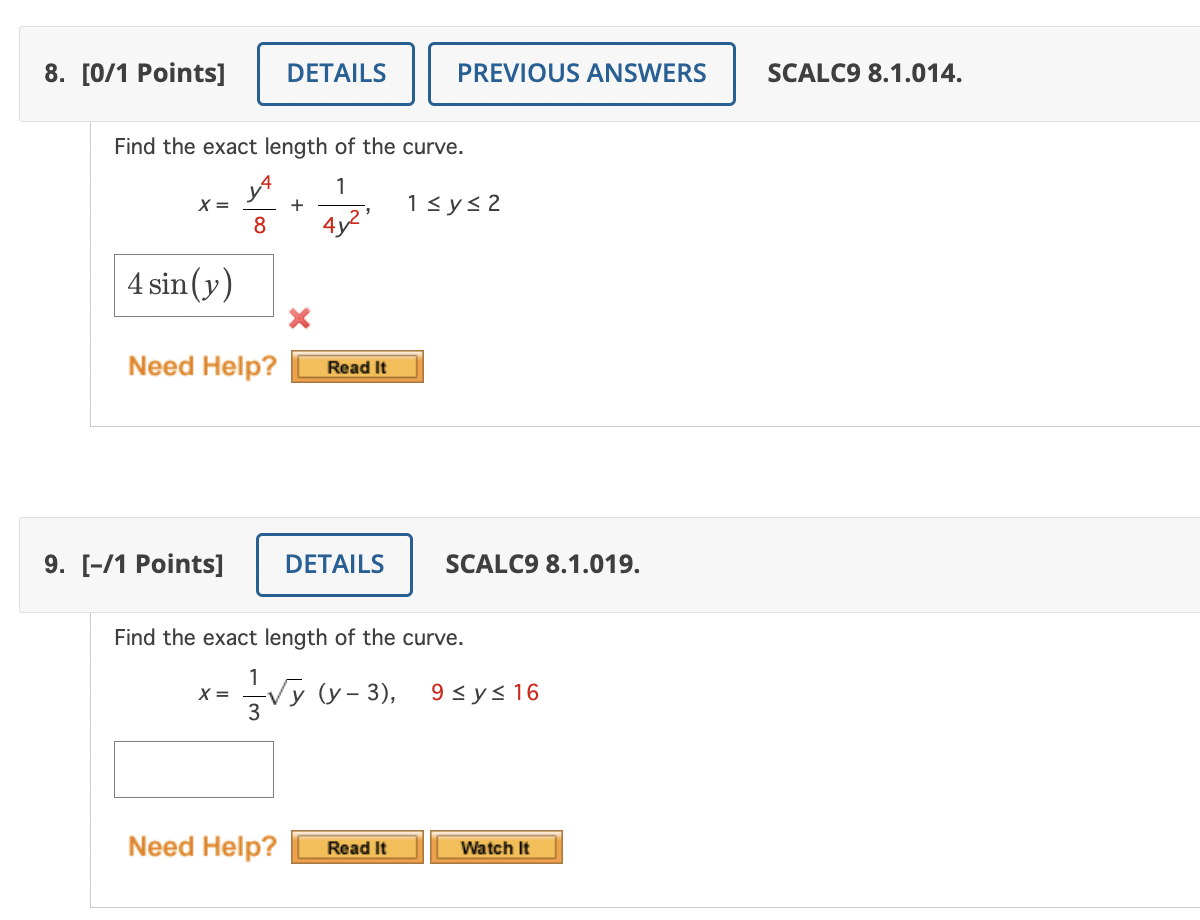 Solved 8 Find The Exact Length Of The Curve X