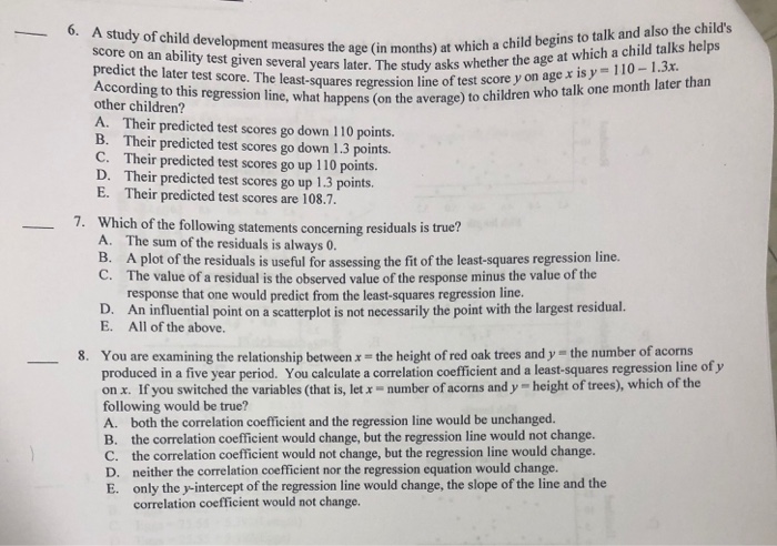 Solved 6. A study of child development measures the age (in | Chegg.com