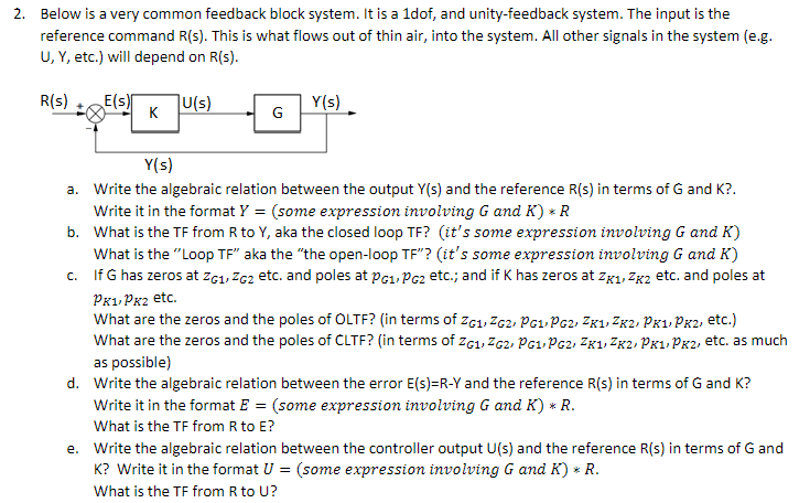 2. Below is a very common feedback block system. It | Chegg.com