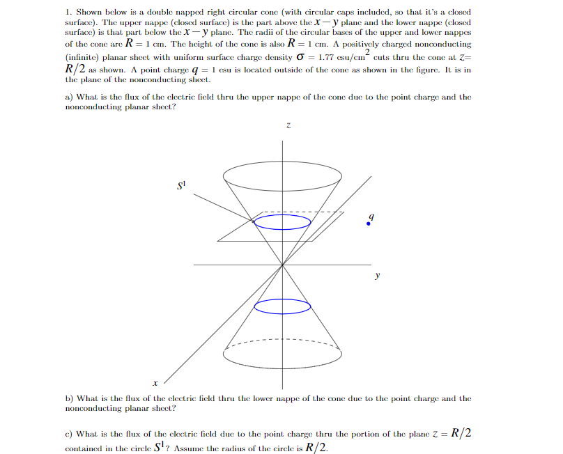 Solved 1. Shown below is a double napped right circular cone | Chegg.com