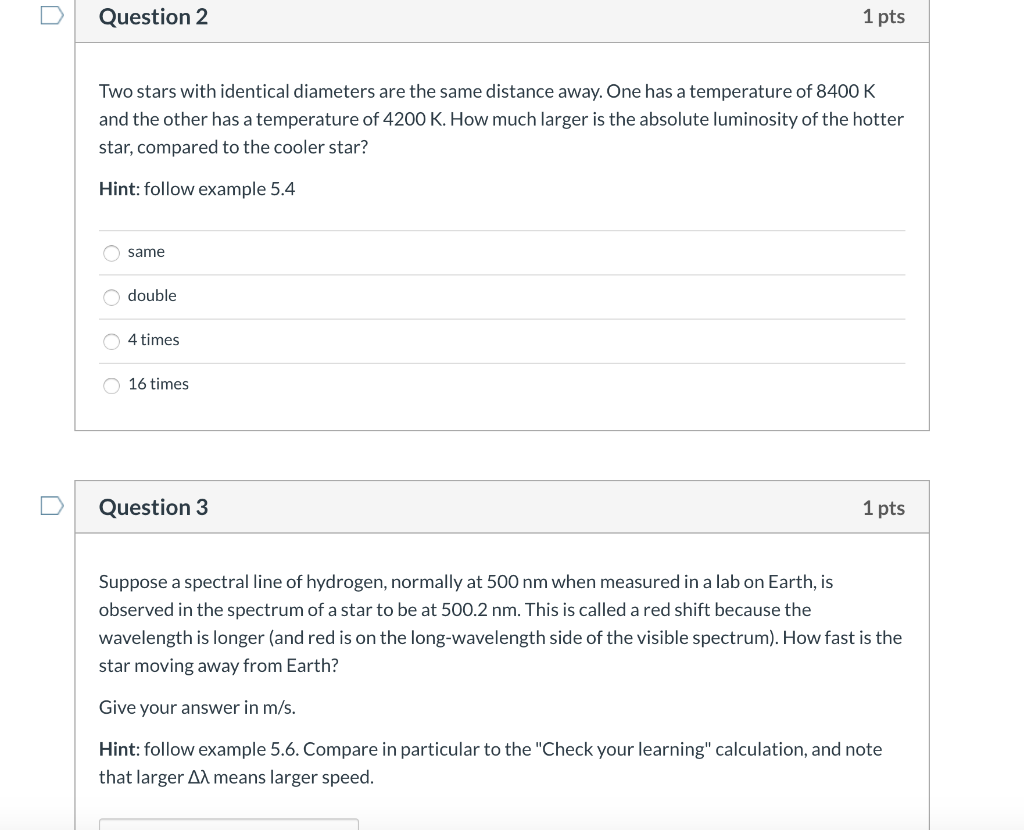 Solved Question 2 1 pts Two stars with identical diameters | Chegg.com