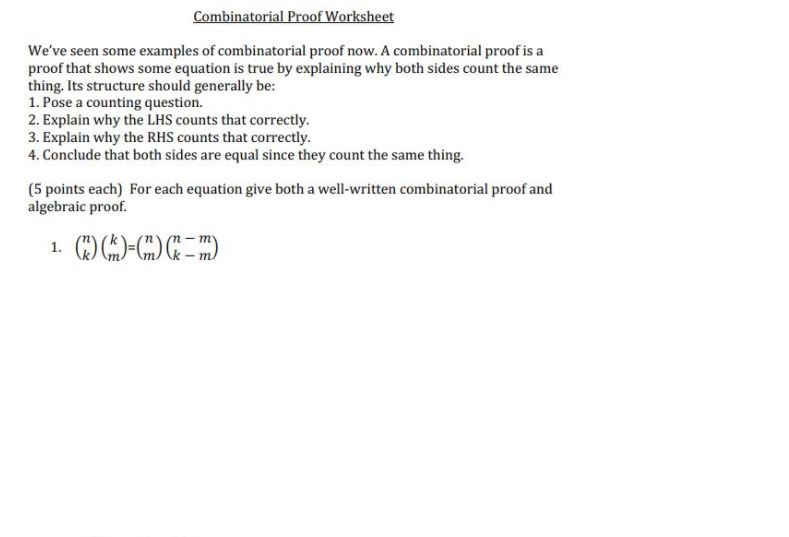 Solved Combinatorial Proof Worksheet We've seen some | Chegg.com