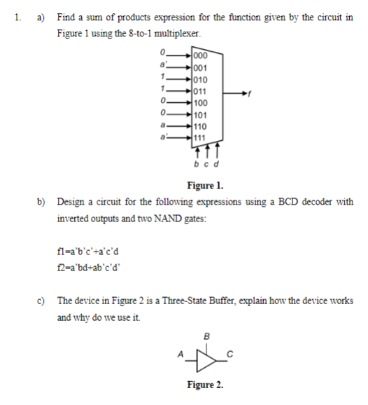 Solved 1. a) Find a sum of products expression for the | Chegg.com