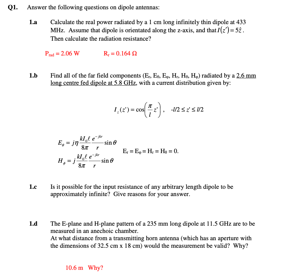 Solved Answer the following questions on dipole antennas: | Chegg.com