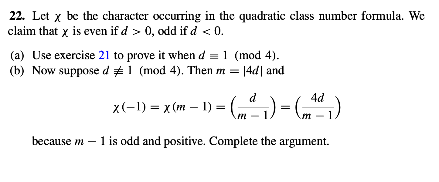 Solved 22. Let χ be the character occurring in the quadratic | Chegg.com