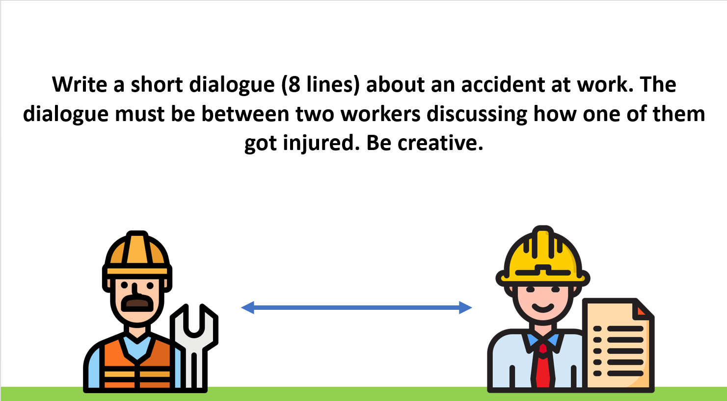 Solved Write a short dialogue (8 lines) about an accident at | Chegg.com