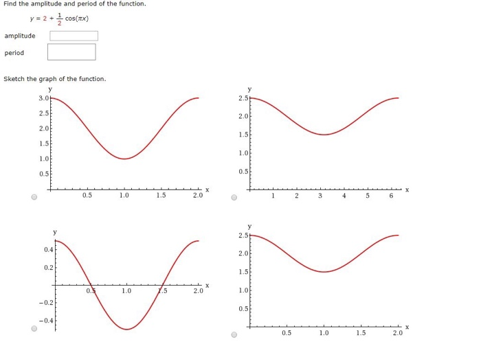 Solved Find the amplitude and period of the function. | Chegg.com