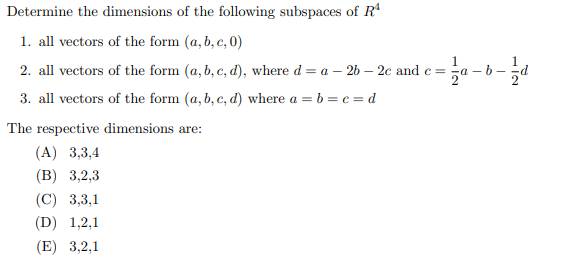 Solved Determine The Dimensions Of The Following Subspaces | Chegg.com