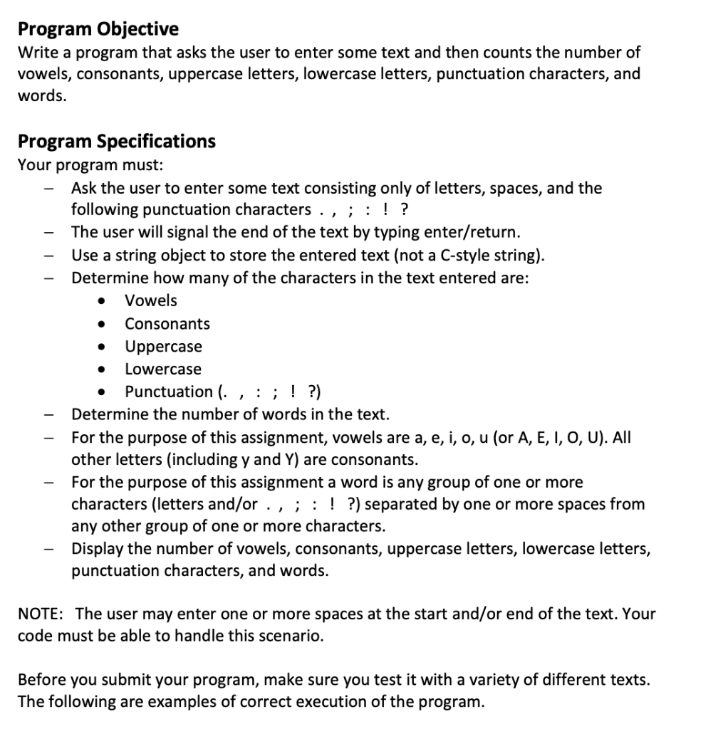 Solved Program Objective Write a program that asks the user | Chegg.com