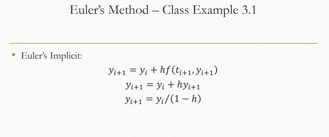 Solved Euler's Method - Class Example 3.1 = 1 • Consider the | Chegg.com