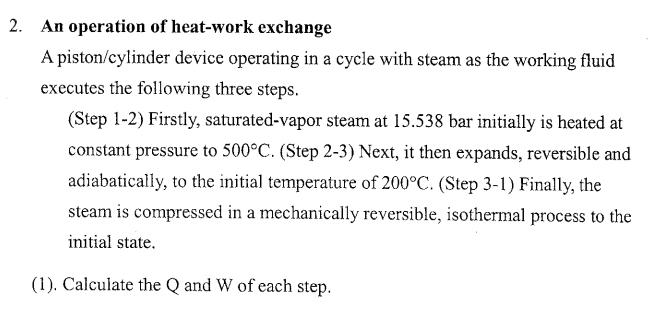 2 An Operation Of Heat Work Exchange A Piston Cyl Chegg Com