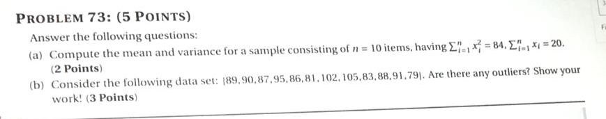 Solved PROBLEM 73: (5 POINTS) Answer the following | Chegg.com