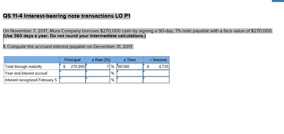 Solved QS 11-4 Interest-bearing note transactions LO P1 On | Chegg.com