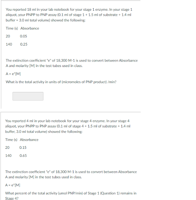 Solved You reported 18ml in your lab notebook for your stage | Chegg.com